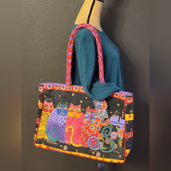 Laurel Burch NWT Large Cavas Tote LB7910 5 Cats - Picture 2 of 11